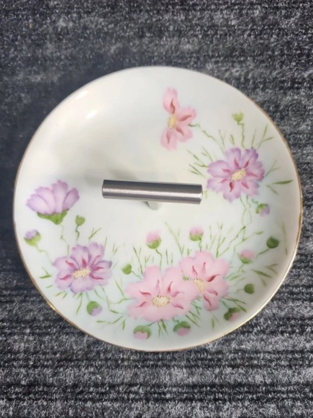 Vintage Hutschenreuther Upcycled Floral Porcelain Ring Dish & Jewelry Holder Bar